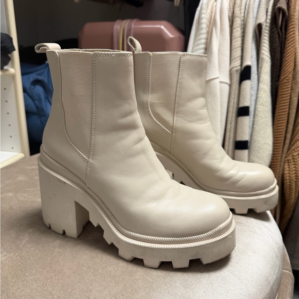 Steve Madden Off-White Chunky Heel Boots